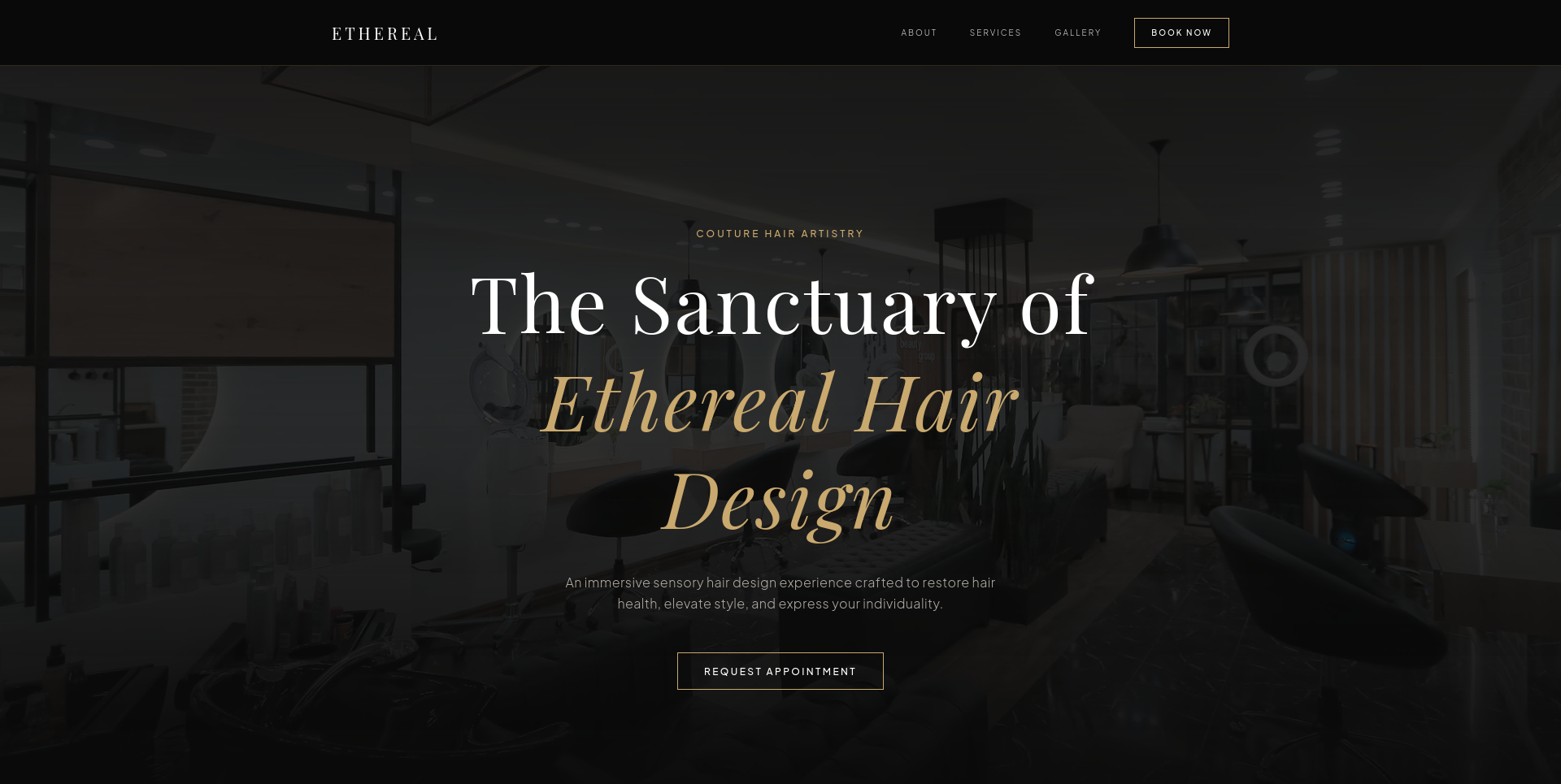 Ethereal luxury salon website home page